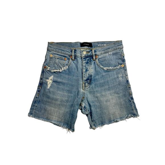 Purple Pants - Purple Distressed Denim Shorts Light Wash Women's 29 Button Fly Y2K Streetwear
